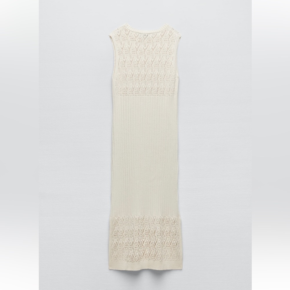 Zara SLEEVELESS KNIT DRESS. Ecru. Size M. New with Tags. - Picture 4 of 5